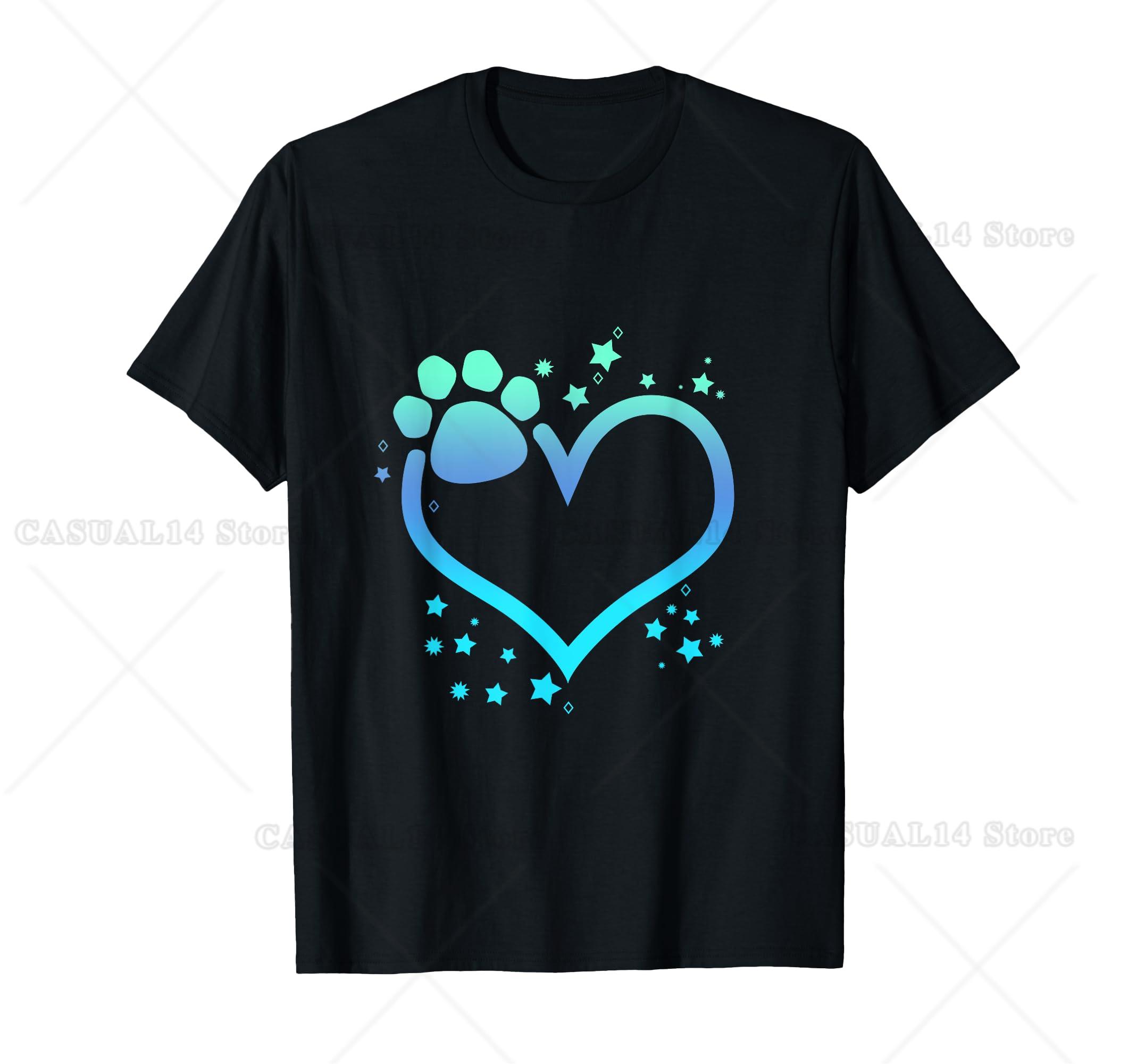 Blue Paw Print Heart Cute Dog Cat Love Valentines Day Men Women Girls Kids T-Shirt 4XL