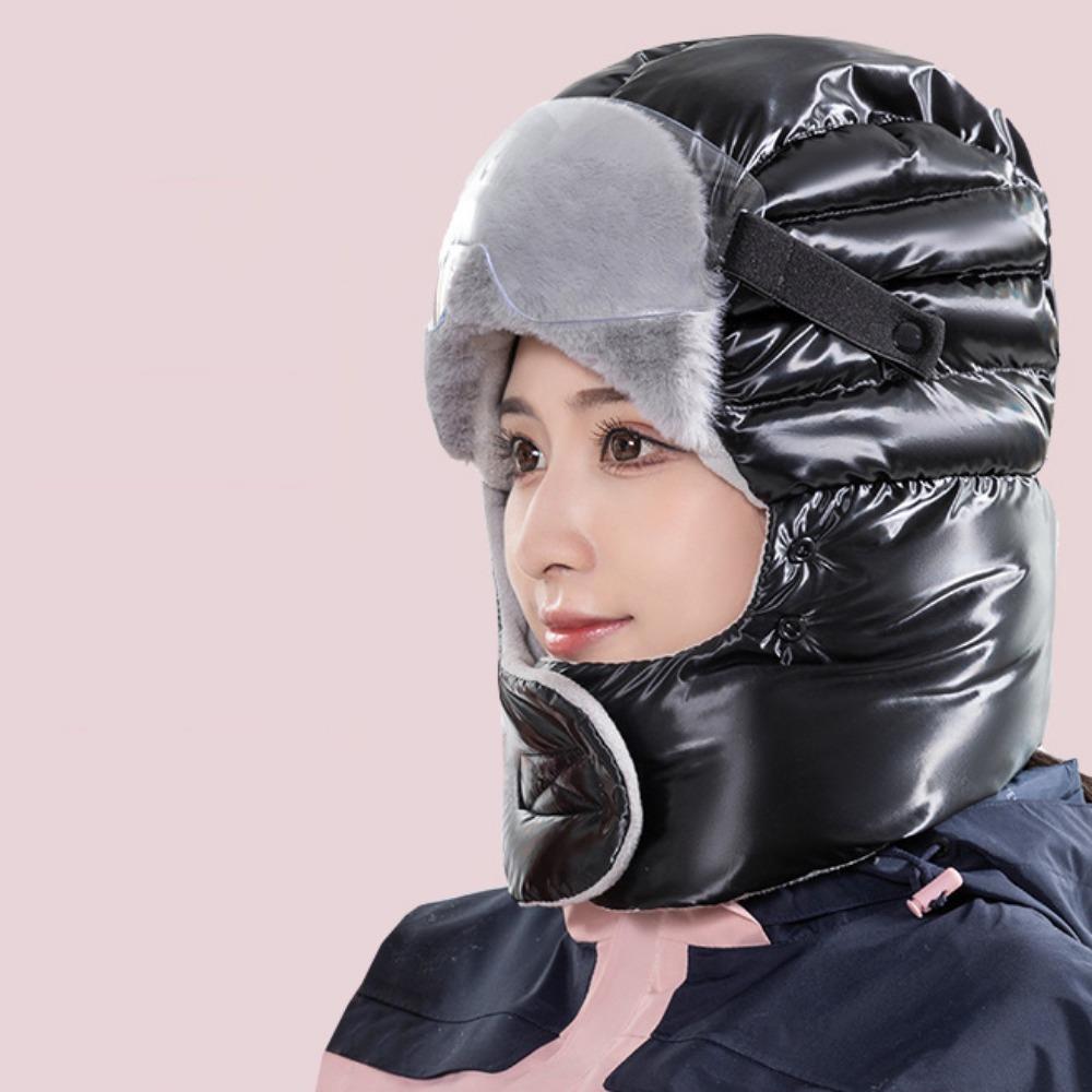 

3 шт./Набор с очками Зимние плюшевые шапки Шапка-капюшон Зимняя теплая с ушками Для занятий спортом на открытом воздухе чёрный