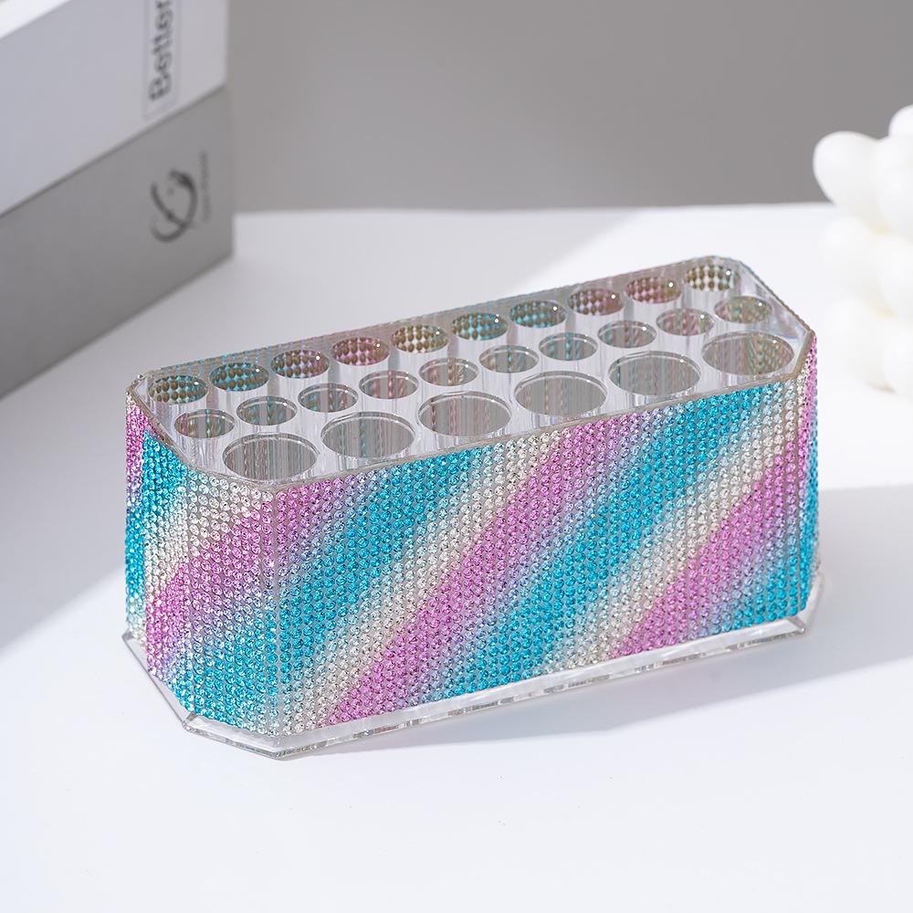 Diamond-set luxury acrylic 26-hole cosmetic pen holder, large hole transparent eyebrow pencil, eyeliner, storage box, finishing display stand