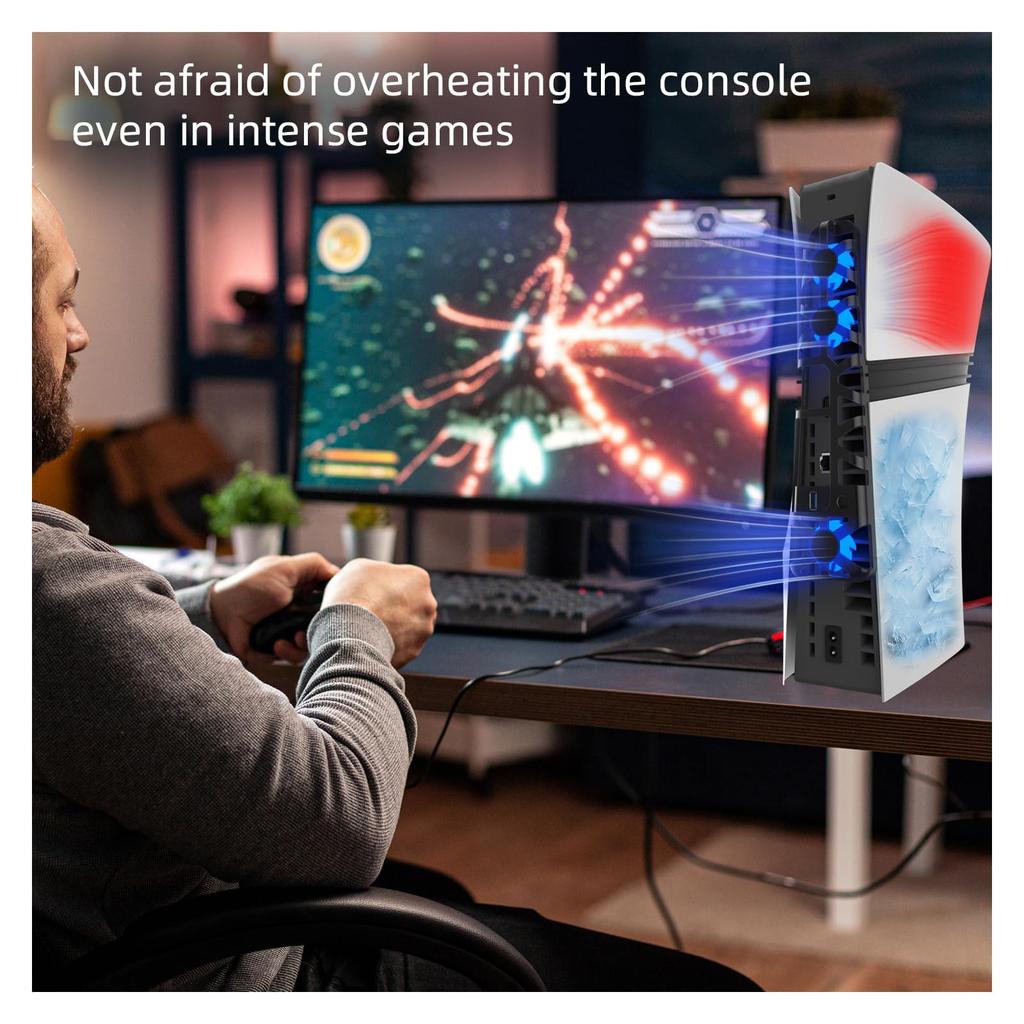 PS5 Pro Cooling Fan Stand with Quiet Design and USB Port Triple Fans and 4 Airflow Settings Compatible with PlayStation 5 Heat and Horizontal