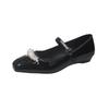 Square Toe French Pearl One Buckle Strap Low Heel Mary Jane Women's Shoes with Skirt Light Mouth Soft Sole Single Shoes
