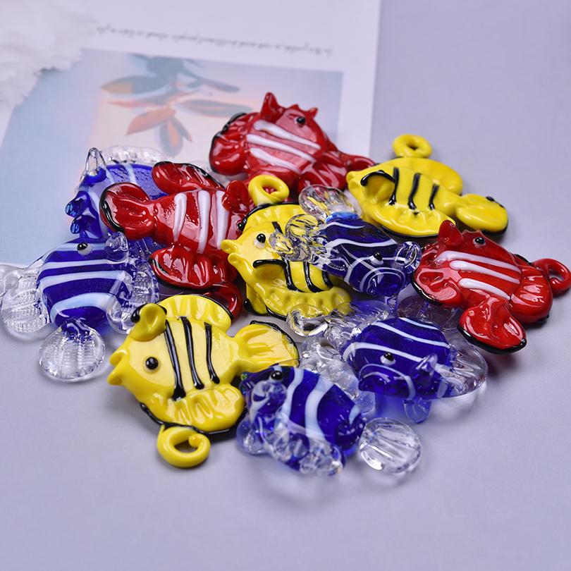 2pcs/Lot Fashion Ocean Animal Glass Tropical Fish Charms For Jewelry Making Earrings Necklace Pendant DIY Sea Clownfish Pendants