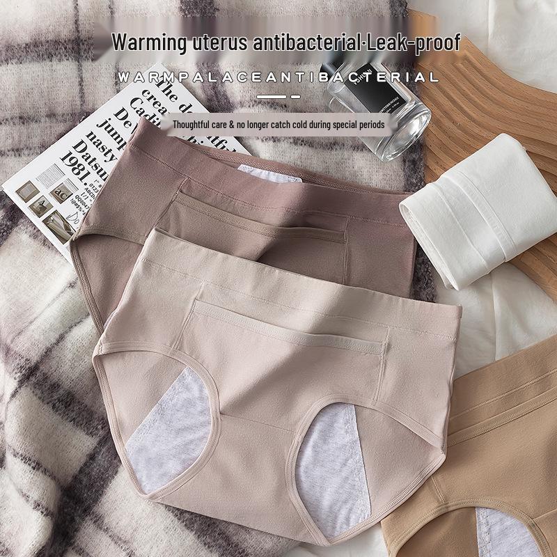 Women's Leak-Proof Pure Cotton Menstrual Panty with Antibacterial Crotch and Pocket Warmer