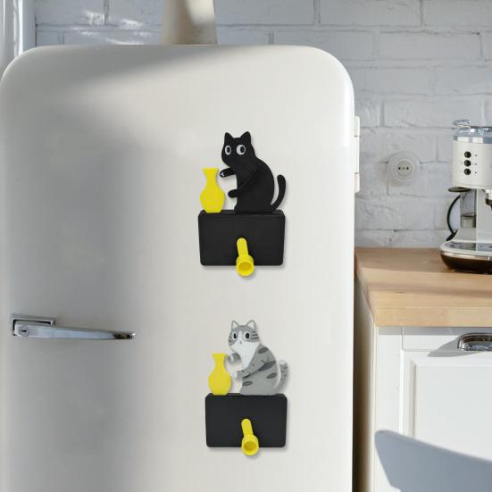 Jijijing Cat Pushing Vase Refrigerator Magnet, 3D Printed Whiskers Holder Pet Memorial Keepsake Decoration, Gift for Cats Lovers