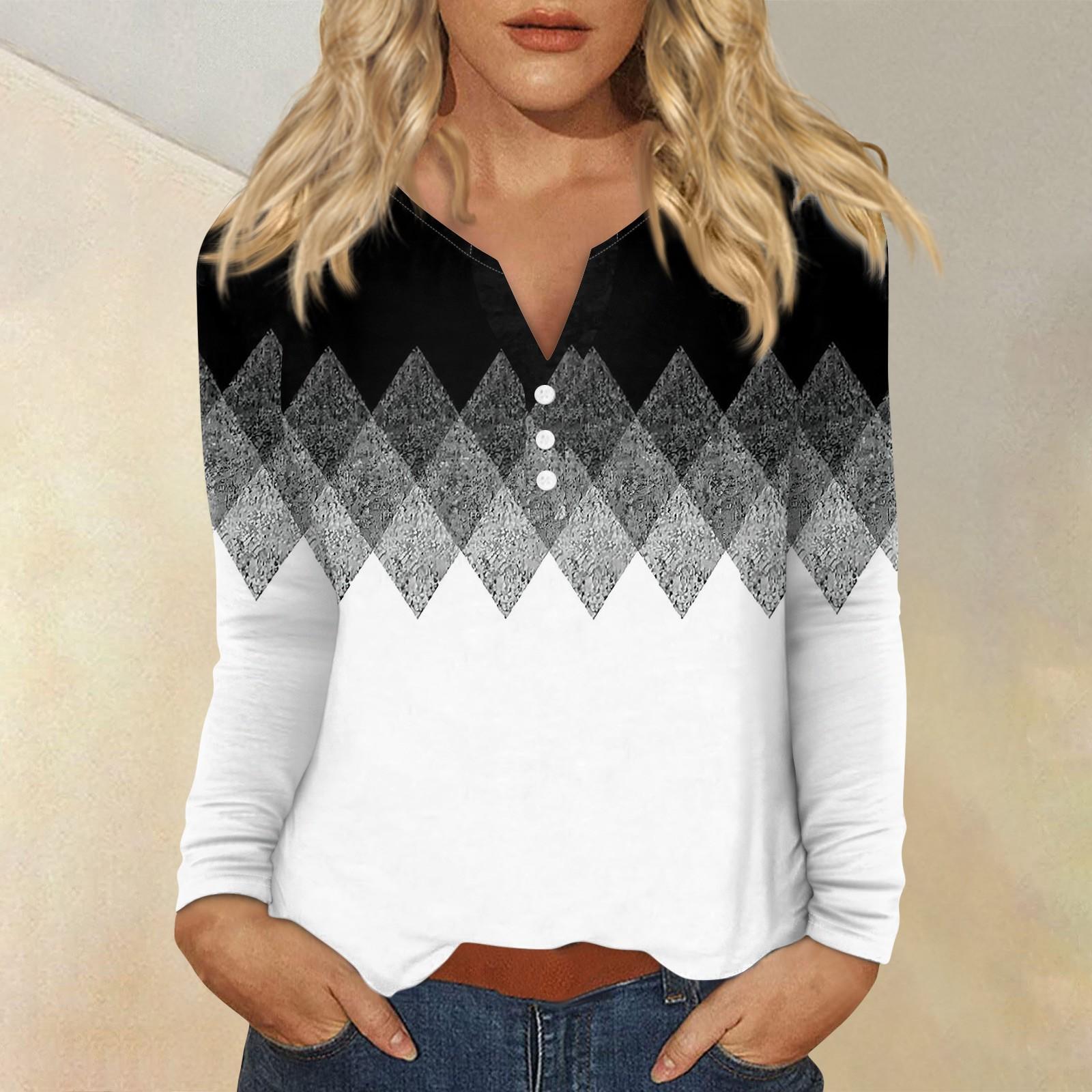 

Женская модная повседневная футболка с v-образным вырезом и длинным рукавом с принтом, топ на пуговицах XL белый