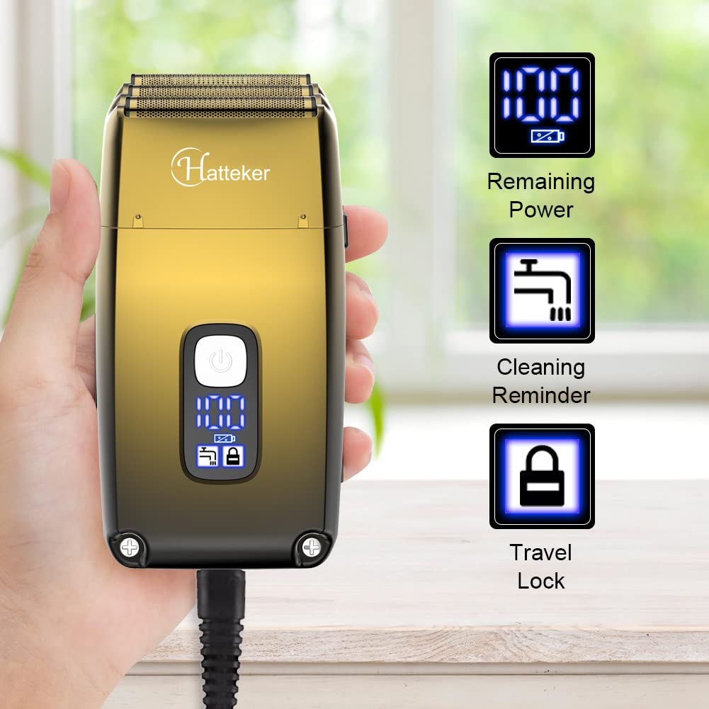 Hatteker Triple Blade Foil Electric Razor for Closed Bald Waterproof Wet Gold Men, Head, & Dry, Cordless,