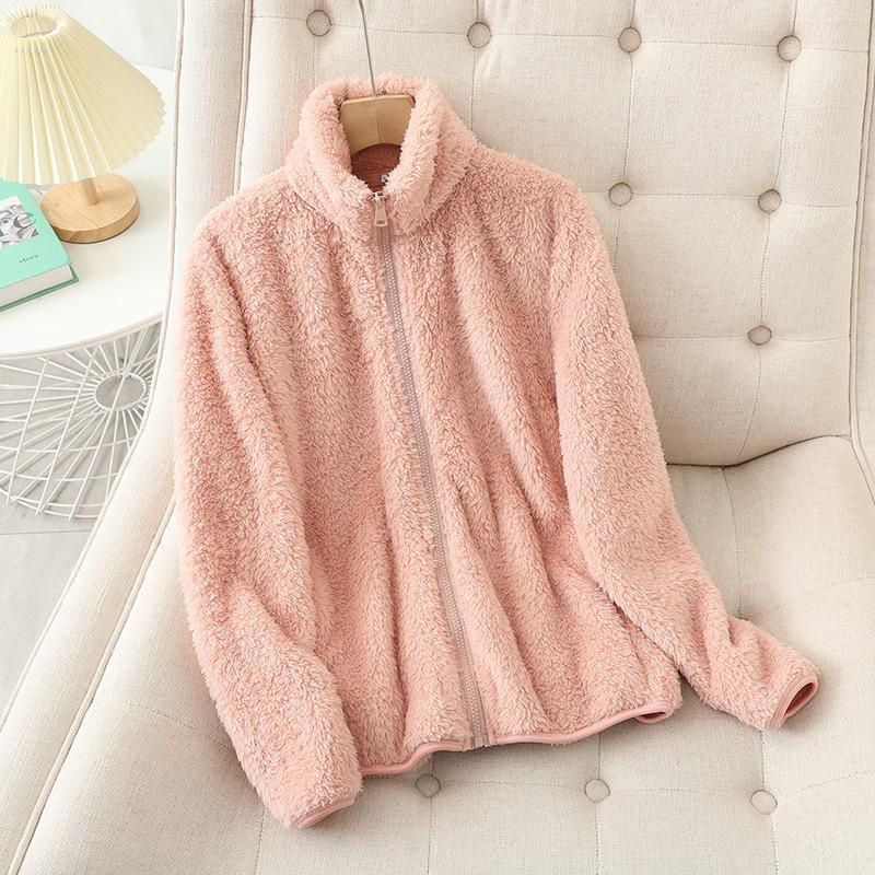 Homewear plush jacket women's autumn and winter outer wear zipper fleece thickened double-sided coral fleece stand-up collar sweater women