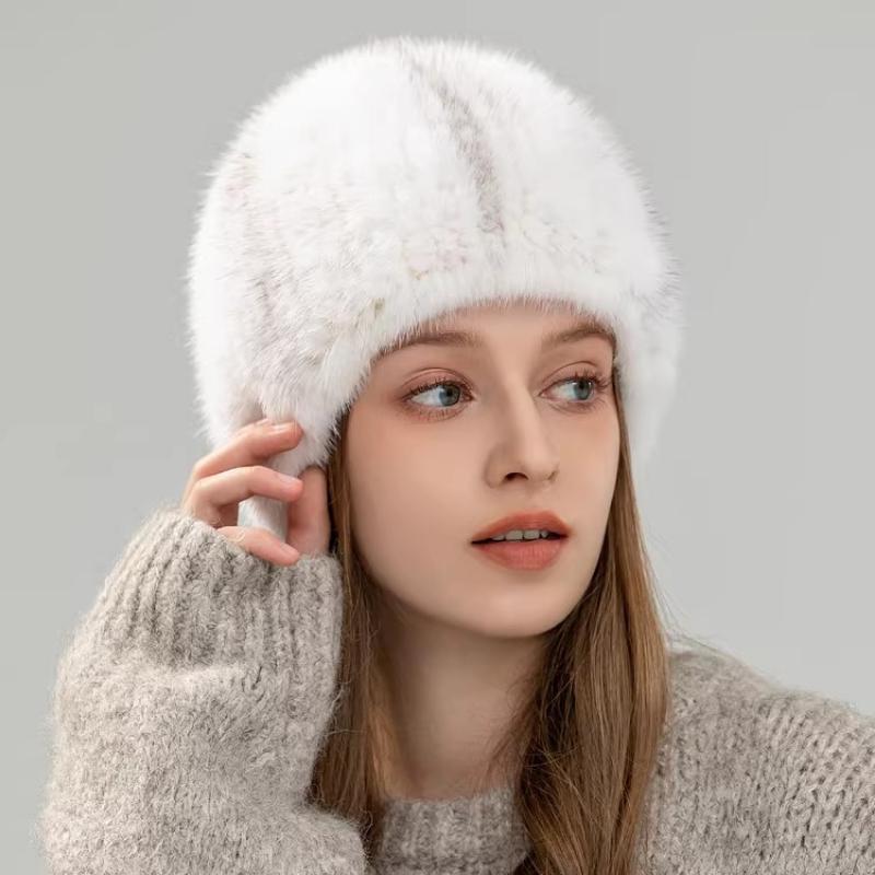 Autumn and Winter Warm Women's Double-sided Mink Hair Woven Fur Hat Retro Versatile Fashion Elastic Melon Rind Small Round Hat