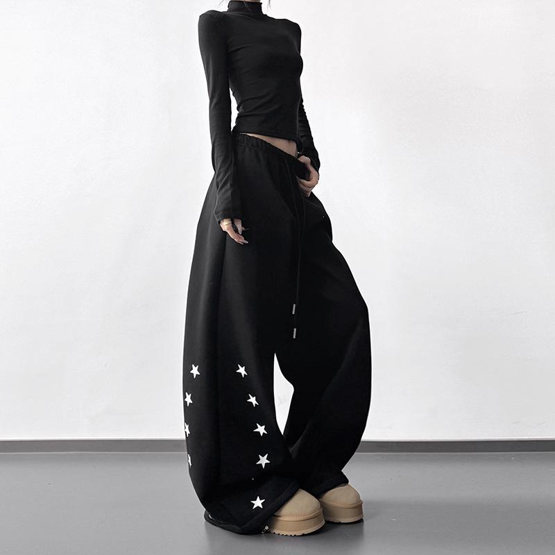 

2025 Winter Plus Velvet Embroidered Straight-Leg Sweatpants - Versatile, Loose, Casual Street Style XL чёрный