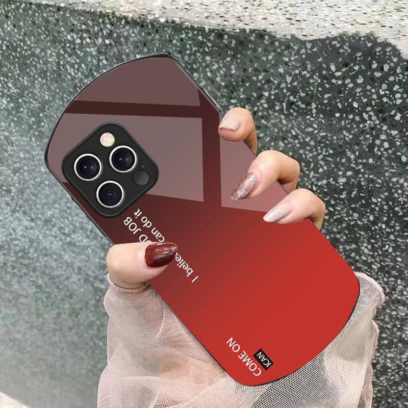 Couleur unie dégradée Pour iPhone 16 15 14 13 Plus 12 mini 11 Pro Max XR Xs X 7 8 6 6S 2022 Coque de téléphone en verre trempé elliptique