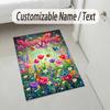 Floral Garden Theme Crystal Velvet Rug Personalized Custom Name Text Soft Floor Mat Home Decor