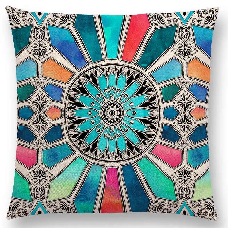 New Boho Art Flower Gorgeous Floral Diamond Doodle Botanical Geometry Mandala Decorative Pattern Cushion Cover Throw Pillow Case