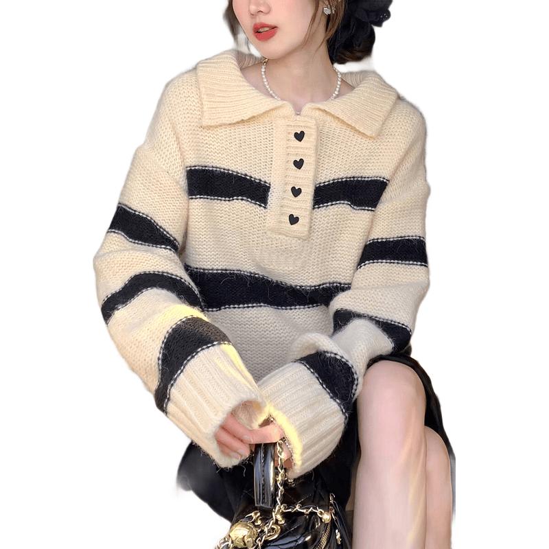 TonLion Women's Striped Polo Sweater