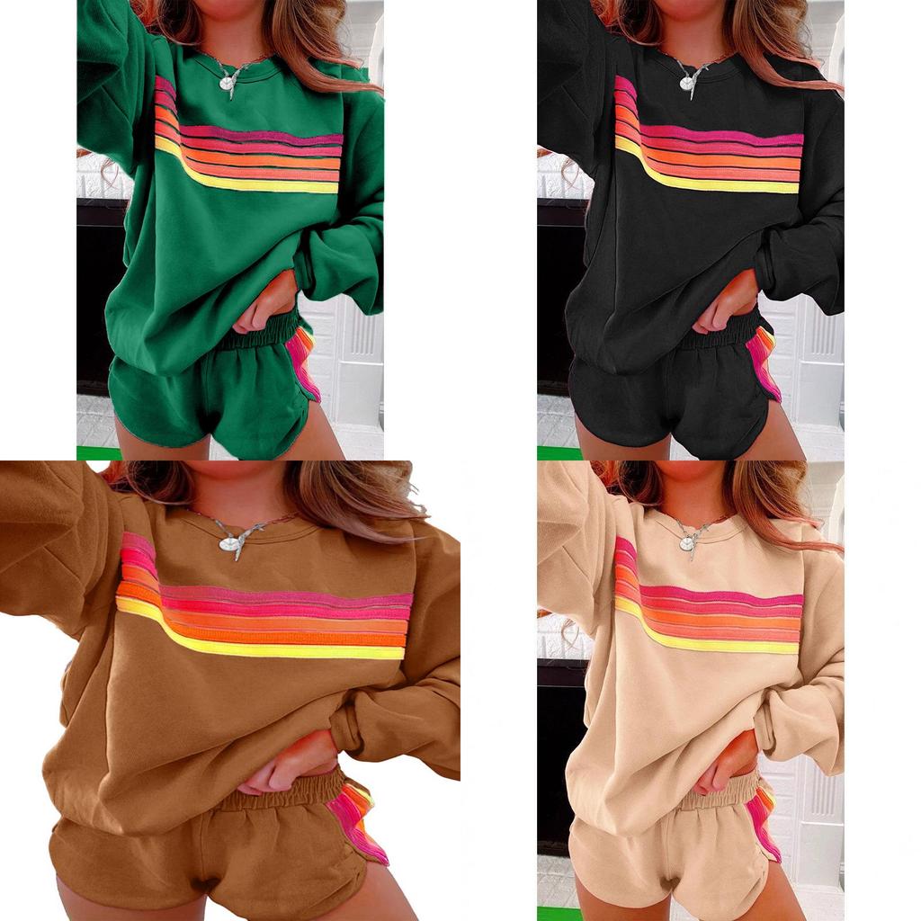 Relaxed Female Pullover Set With Color Block Pattern For Autumn Winter Casual Wear