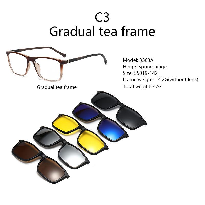 

3303A Myopia Sports Mirror Magnetic Mirror Sets Polarized Square Sunglasses Fashion Dazzling Frame Can Custom -600(-6.0)