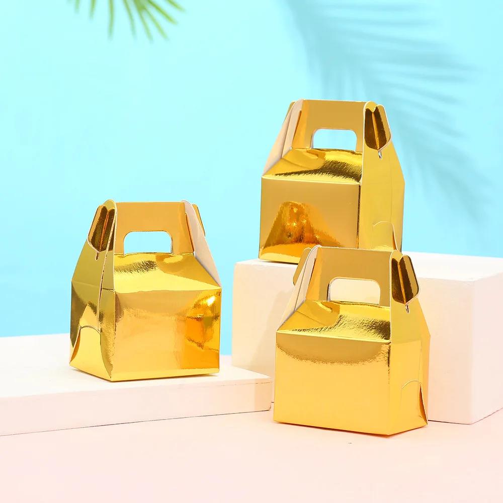 6pcs Festival Party Cake Box Candy Box Handheld Gold Card Box Creative Wedding Candy Box Horn Paper Box Candy Cake Packaging