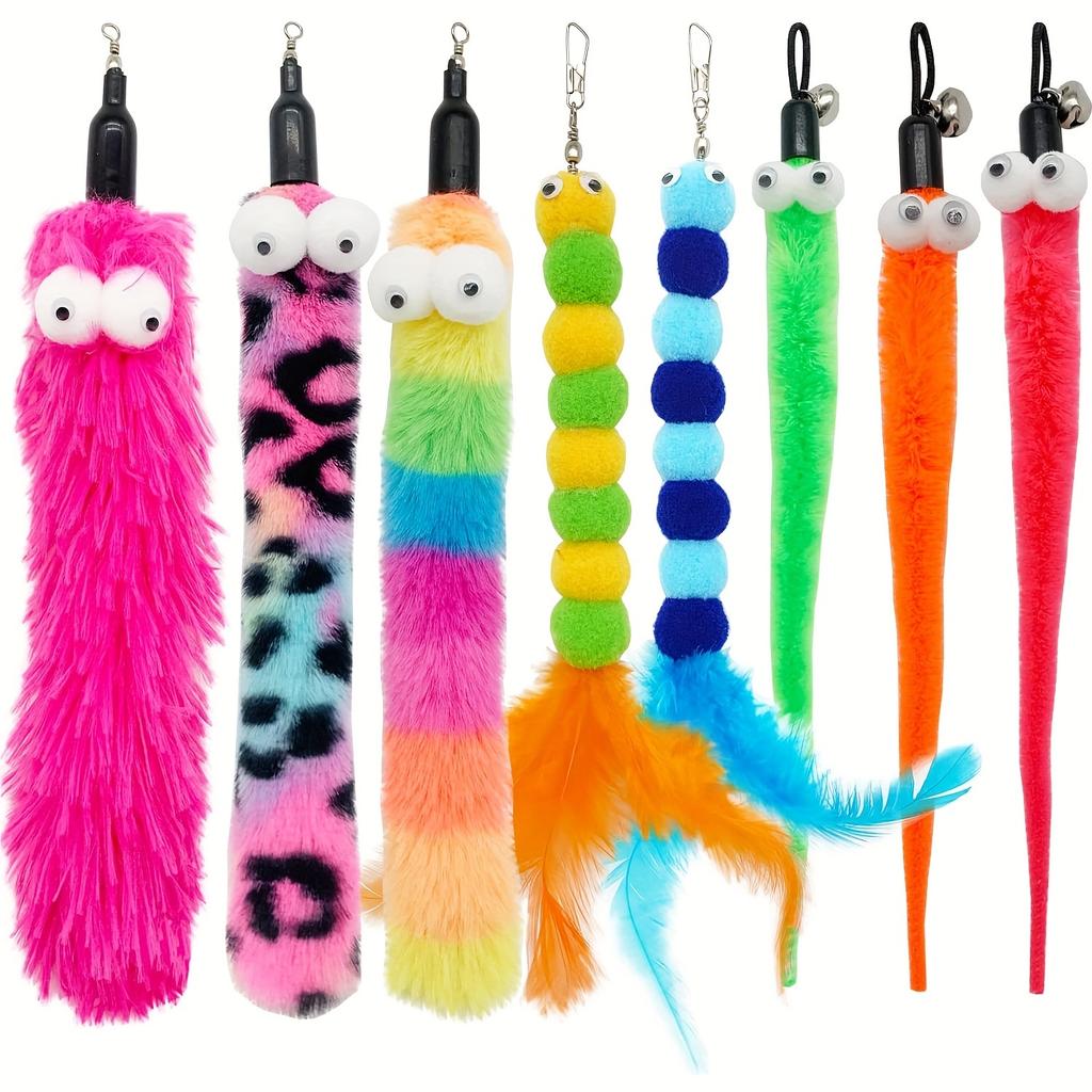 9 PCS Cat Wand Toy Cat Feather Toys Interactive Cat Toys Worm for Indoor Cats