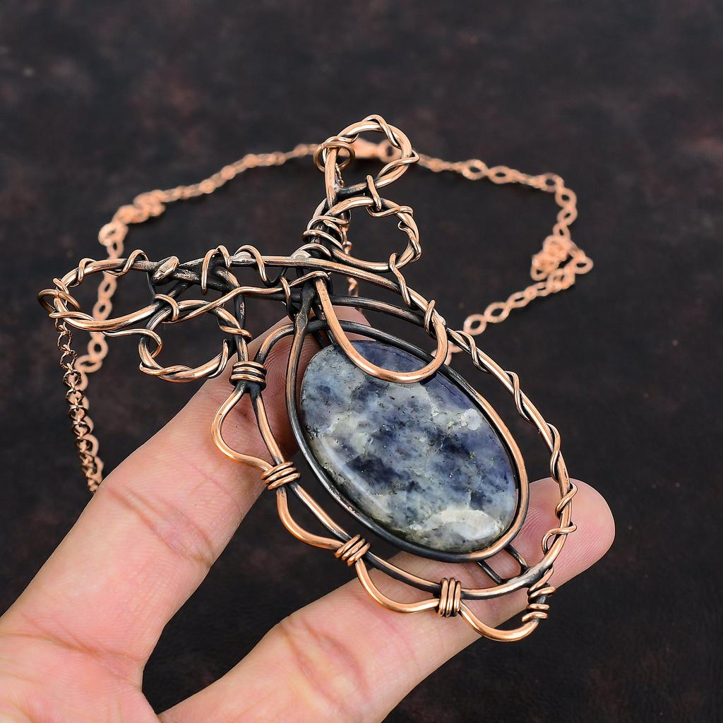 Iolite Sunstone Copper Necklace Wire Wrapped Necklace Gemstone Jewelry Adjustable Necklace Handmade Necklace For Gifts Unique Copper Jewelry