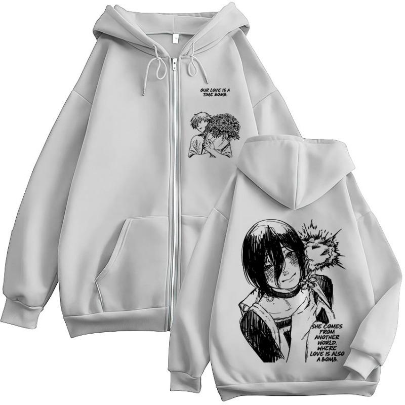 Anime Chainsaw Man Reze Denji Manga Zipper Hoodies Men's Clothing Fashion Long Sleeves Zip Up Hooded Sweatshirts Coats Jackets