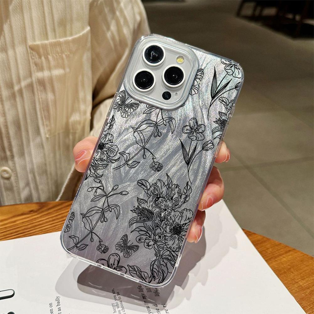Mobile Phone Case Apple 17pro Line Flower Iphone12 Feather Yarn Case 16pm Hard Case Creative 13pro Female