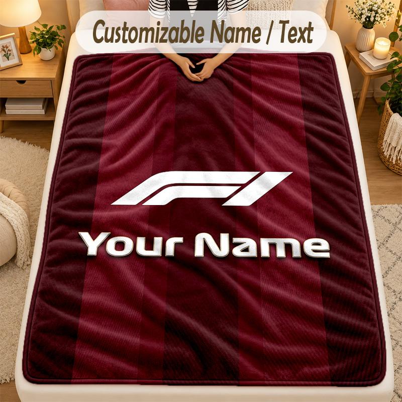Flannel BlanketF1 Custom Name Text Personalized Soft Warm Throw Blanket Home Decor Gift