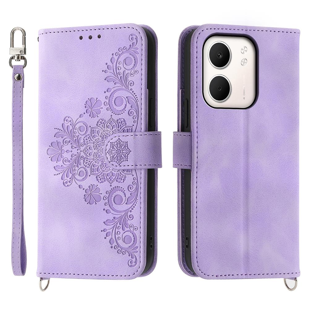 For Oppo A5x 5G/4G Case Flower Pattern PU Leather Wallet Phone Cover with Strap