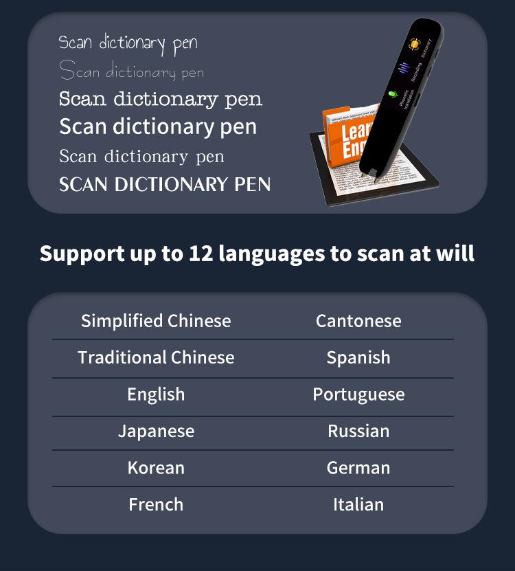 Multilingual Precision Scanning Dictionary Pen: Chinese, English, Russian, Japanese, Korean, Portuguese, French, Spanish, Italian, German.