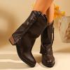 Autumn and Winter New Trouser Boots Fashion Pointed Toe Sleeve Belt Buckle Soft Sole Anti-slip Wear-resistant Block Heel Shoes