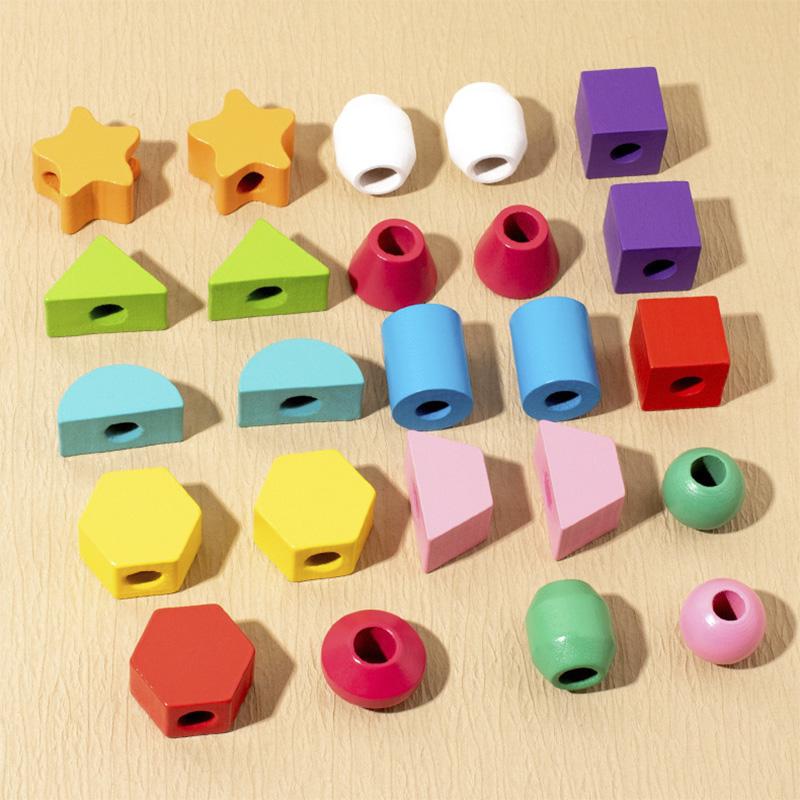 Montessori Wooden Toys Color Shape Matching Puzzle Game Colorful Beaded Color Cognition Educational Toys Gift for Children Kids
