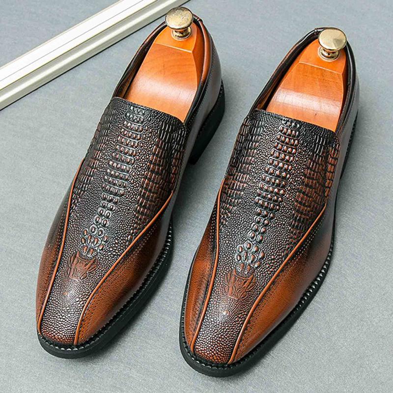 Fashion New Men Pointed Black Brown Alligator Pattern Casual Dress Homecoming Shoes Male Formal Loafers Wedding Footwear