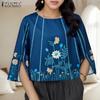 ZANZEA Blusa holgada casual para mujer con estampado floral, cuello redondo, abertura y manga 3/4