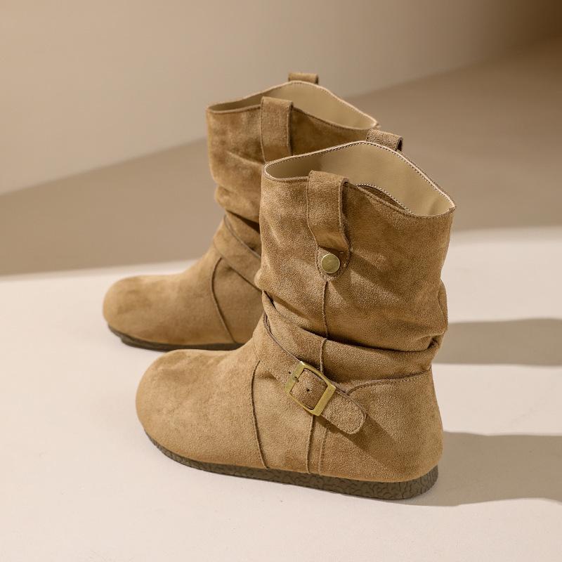 Maillard Retro Short Boots Women's Autumn New Short Tube Pleated Piled Boots Inner Height Increase Martin Boots