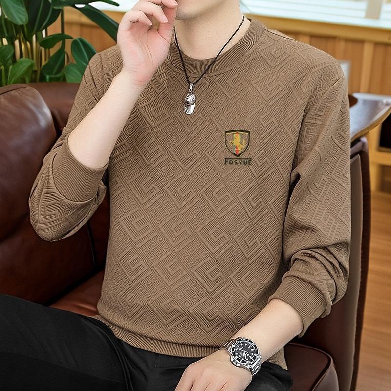 Men's Classic Jacquard Long Sleeve Hoodie – Trendy, Loose, Comfortable, Round Neck