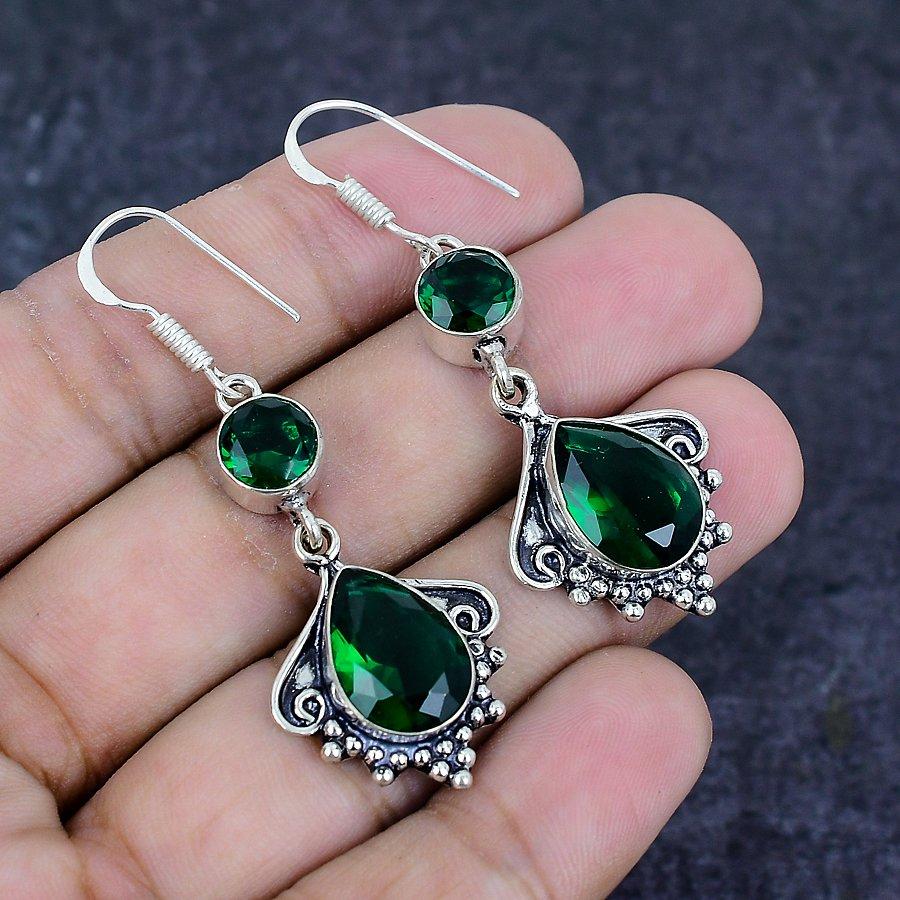 Chrome Diopside Gemstone 925 Sterling Silver Earring 2.17"