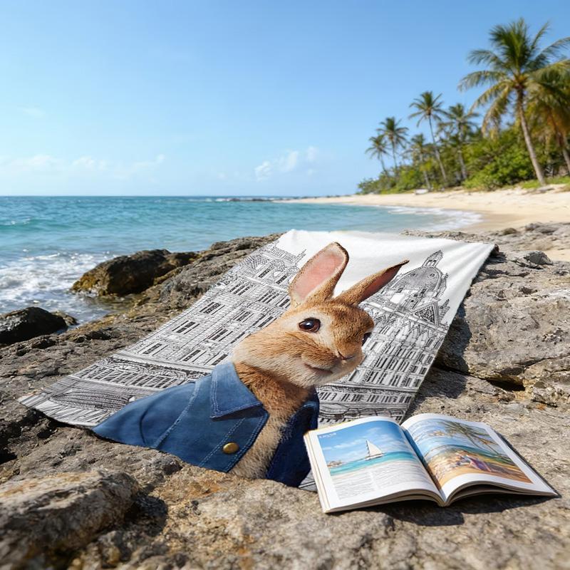 1pc Peter Rabbit2 Beach Towel, Beach and Seaside Swimming Pool Equipment, Fashion Pattern, Rectangular, Travel Essentials