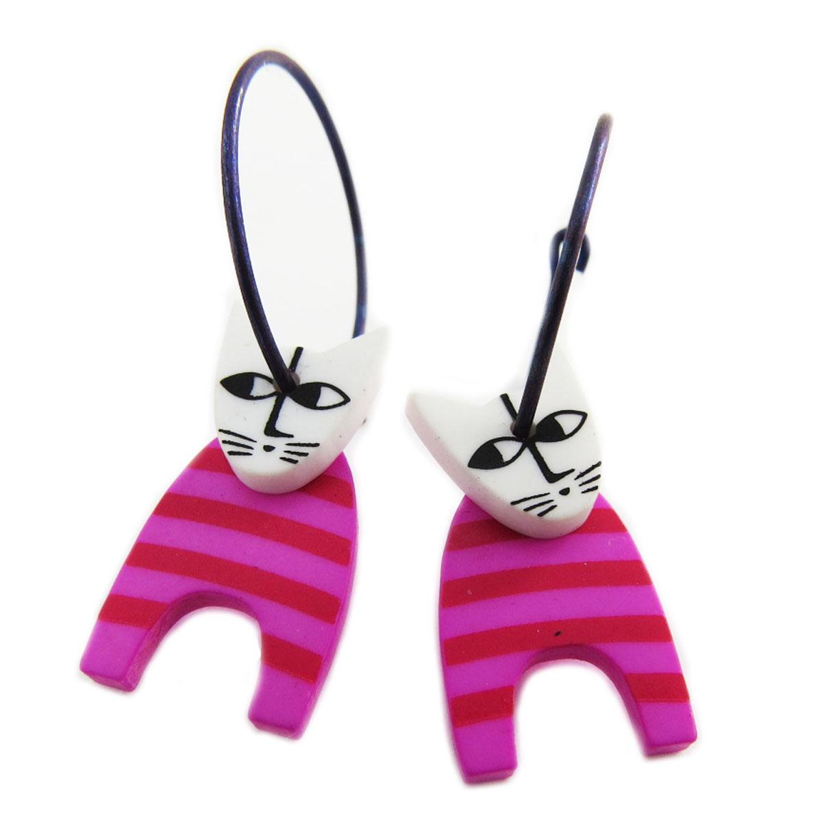 

Les Trésors De Lily [Q9708] - Серьги-кольца ручной работы Марионетки розовые (кошка) - 18 мм - 20x10 мм