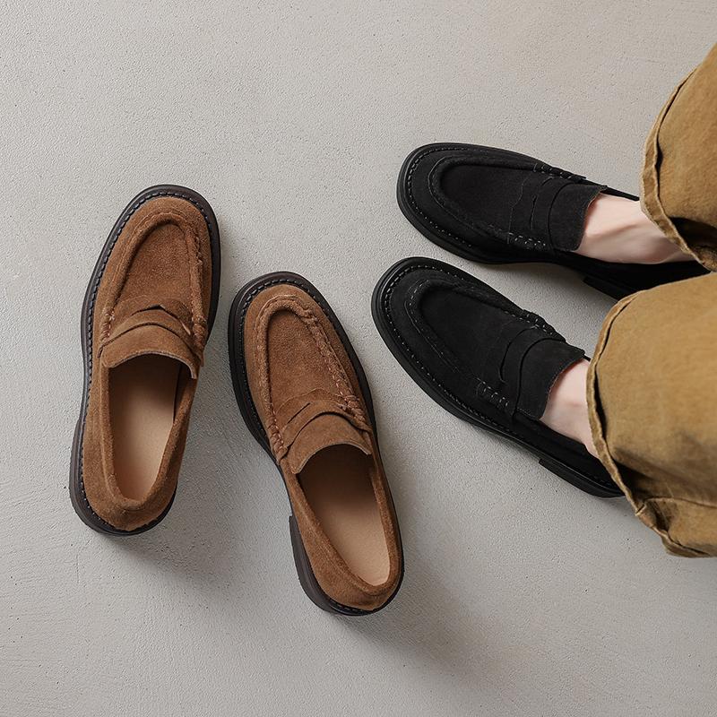 Fashion NEW Autumn/Spring Women Loafers Genuine Leather Shoes for Women Round Toe Chunky Heel Women Pumps Platform Shoes