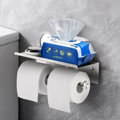 Double Toilet Paper Holder Wall-Mounted Stainless Steel Toilet Paper Holder with Phone Shelf Tissue Holder Bathroom Accessories