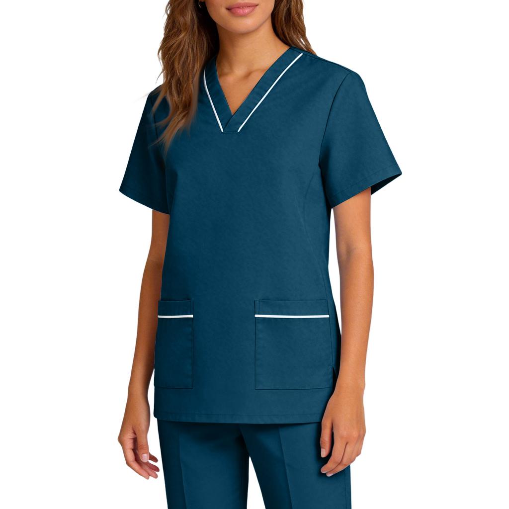 Women's Elastic Quick-Drying V-Neck Pocket Short-Sleeve Caregiver Work Uniform