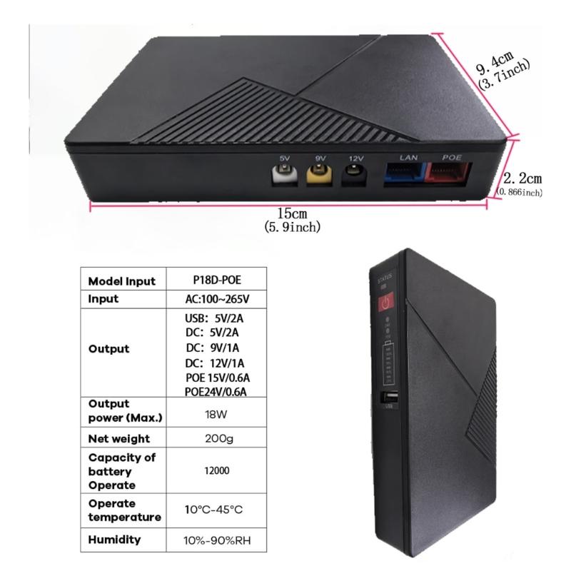 Multifunctional UPS Power Backup 10000mAh/12000mA Intelligent Home Backup Battery with Safety Protections Feature