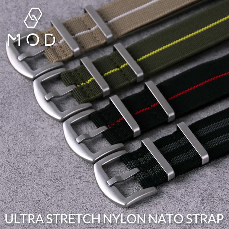Ersatz Ultra Stretch Nylon NATO Armband für 22mm Khaki Weiß [MOD] Uhren, Breit,