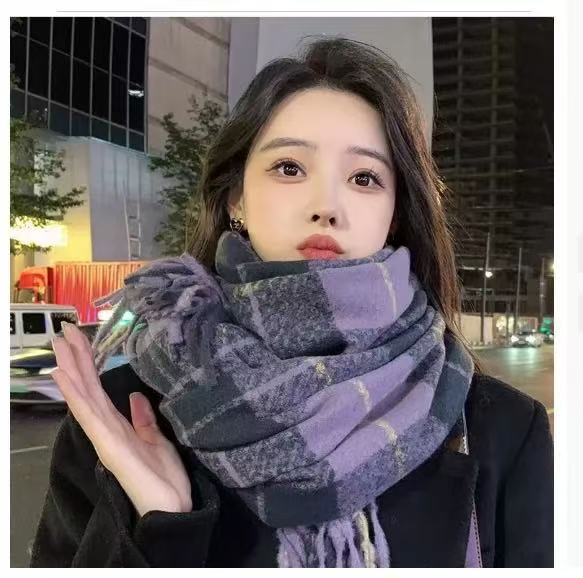 1116 Christmas Atmosphere New Year's Red Plaid Scarf Women's Winter Versatile Thickened Senior Sense Students Keep Warm