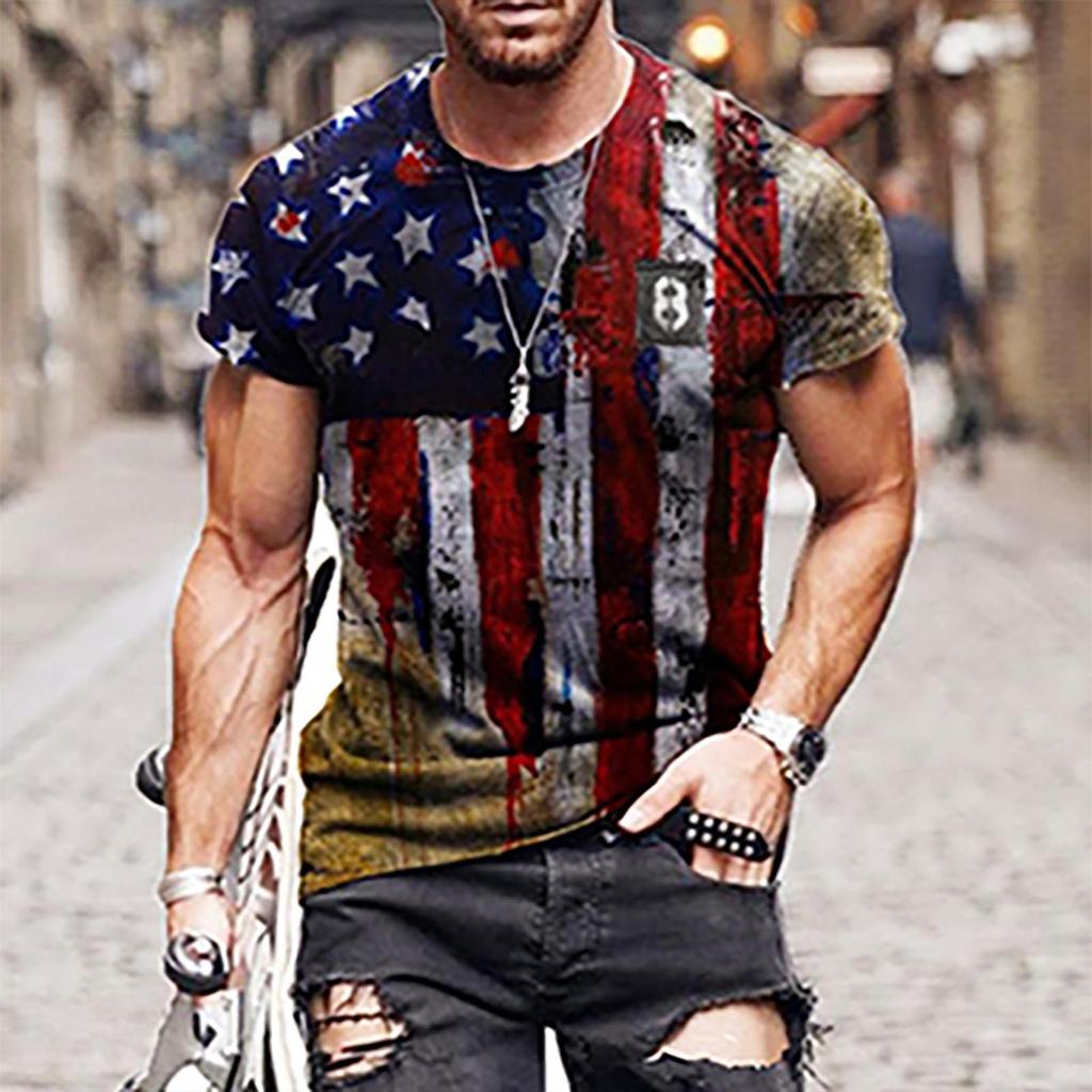 Herren Sommer Casual 3D gedruckt Kurzarm Rundhals Top T-Shirt Bluse