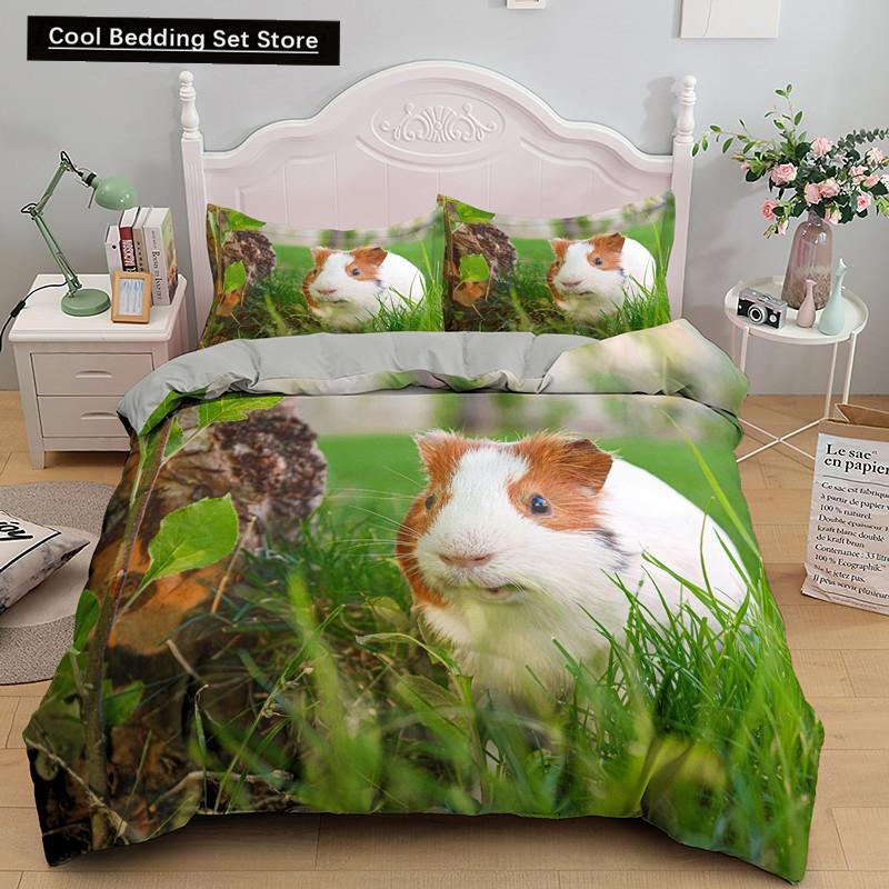 3D Marsvin Påslakan King Queen Härligt Hamster Sängklädesset För Barn Pojke Flicka Djur Husdjur Mus 2/3 Delar Polyester Täcke
