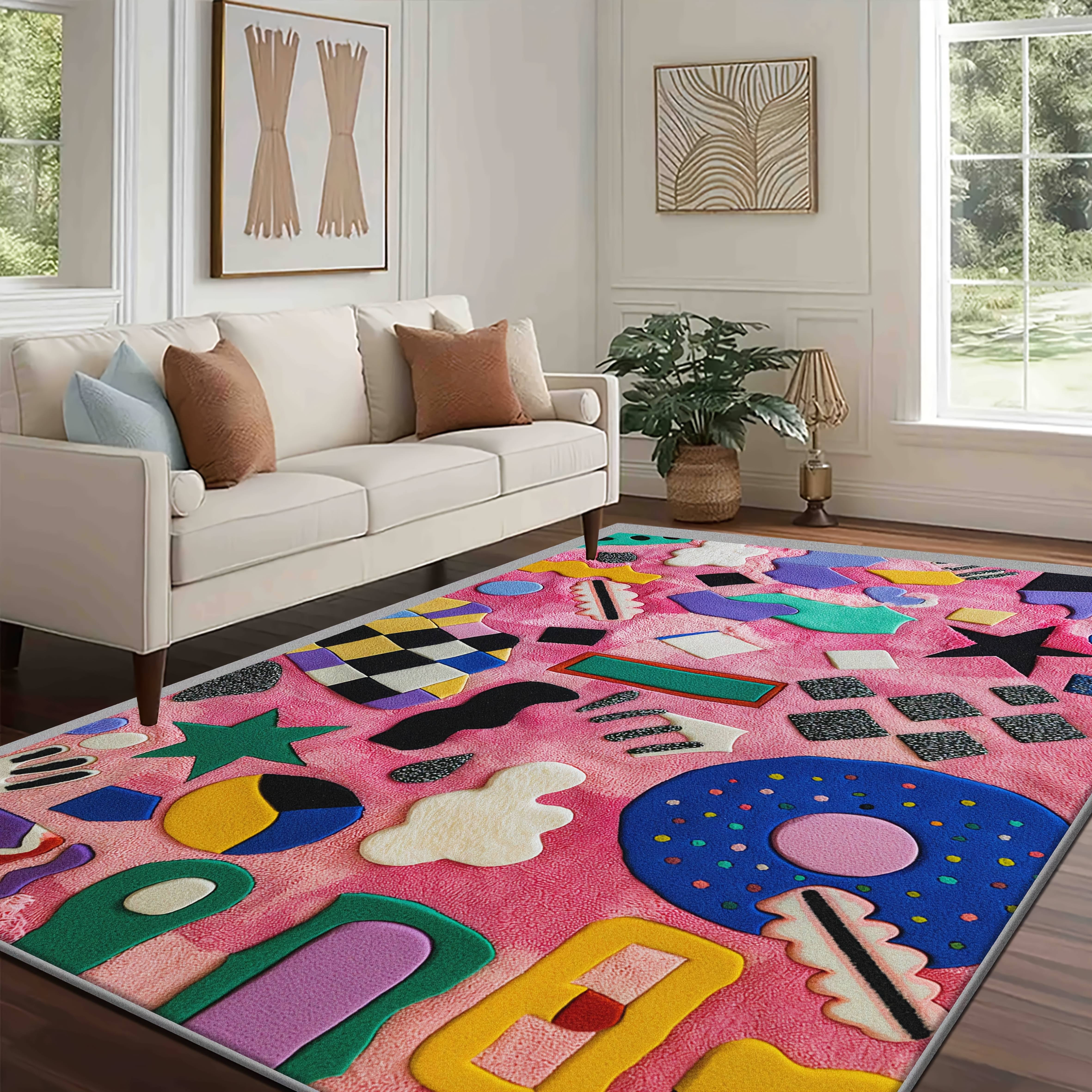 

Нескользящий машинная стирка коврик для зоны разноцветные полосы клетчатый цветочный принт полиэстер гостиная спальня офис резиновая основа 50x80cm20x31in