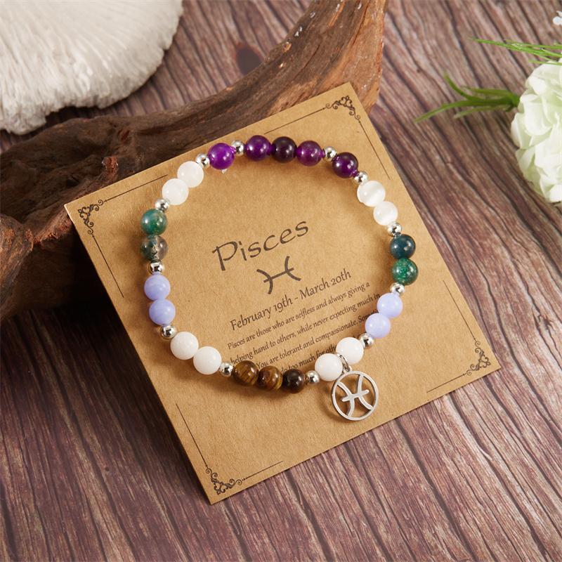 Minimalist Colorful Natural Stone Beaded Bracelets for Women Men  Handmade 12 Constellation Zodiac Sign Bracelets Jewelry