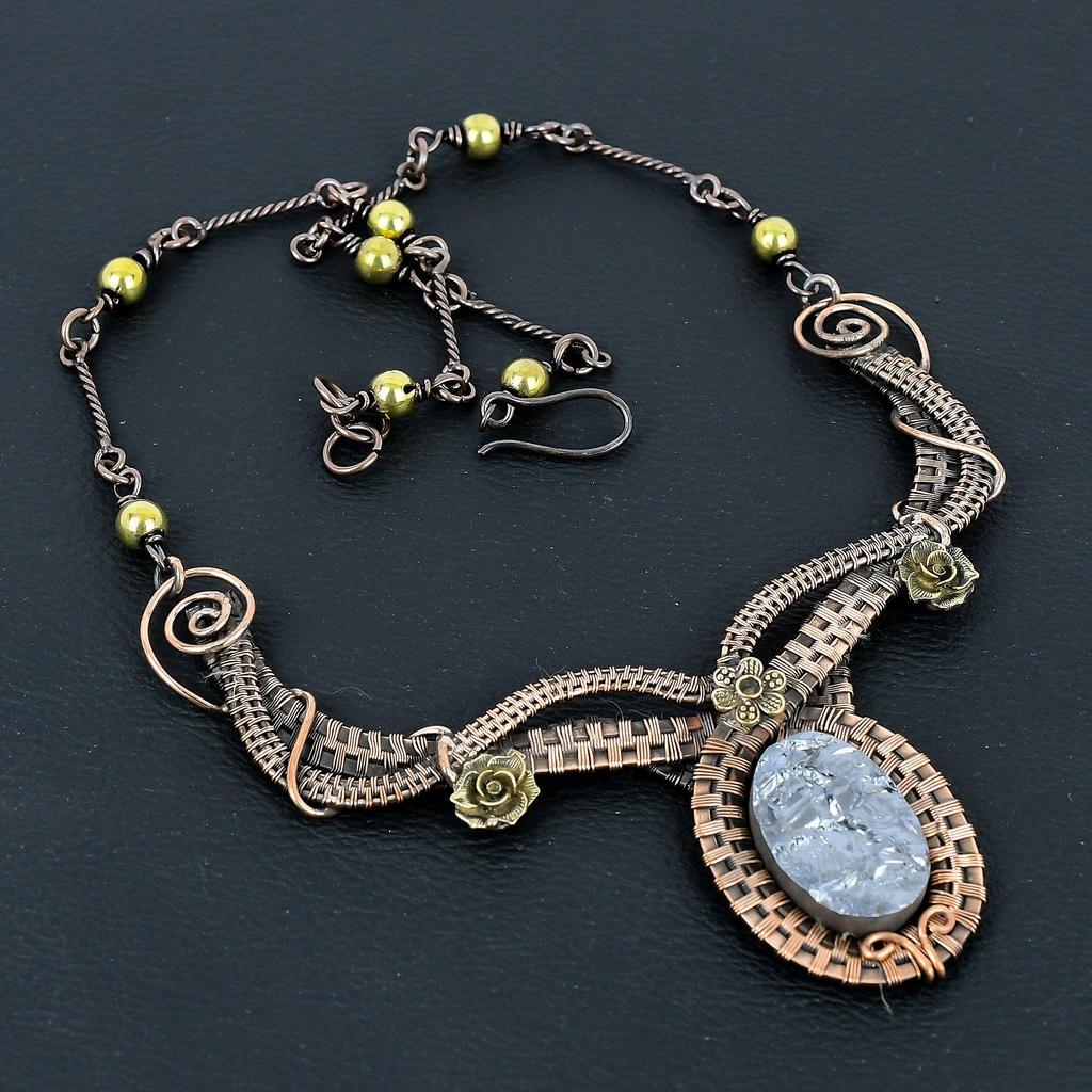 Rough Shungite Necklace Handmade Jewelry, 999 Copper Wire Wrapped Necklace Designer Gemstone Jewelry Adjustable Chain Necklace Gift For Mom