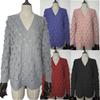 European & American Winter V-neck Hollow Feather Knit Sweater for Women