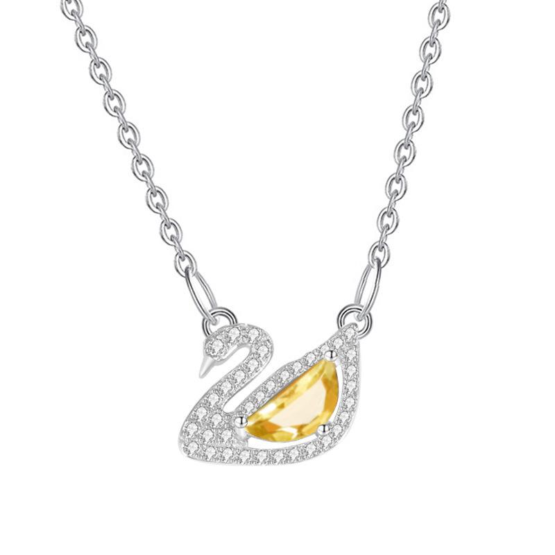 S925 Silver Swan Necklace for Women Multicolor Crystal Clavicle Chain Fashion Jewelry