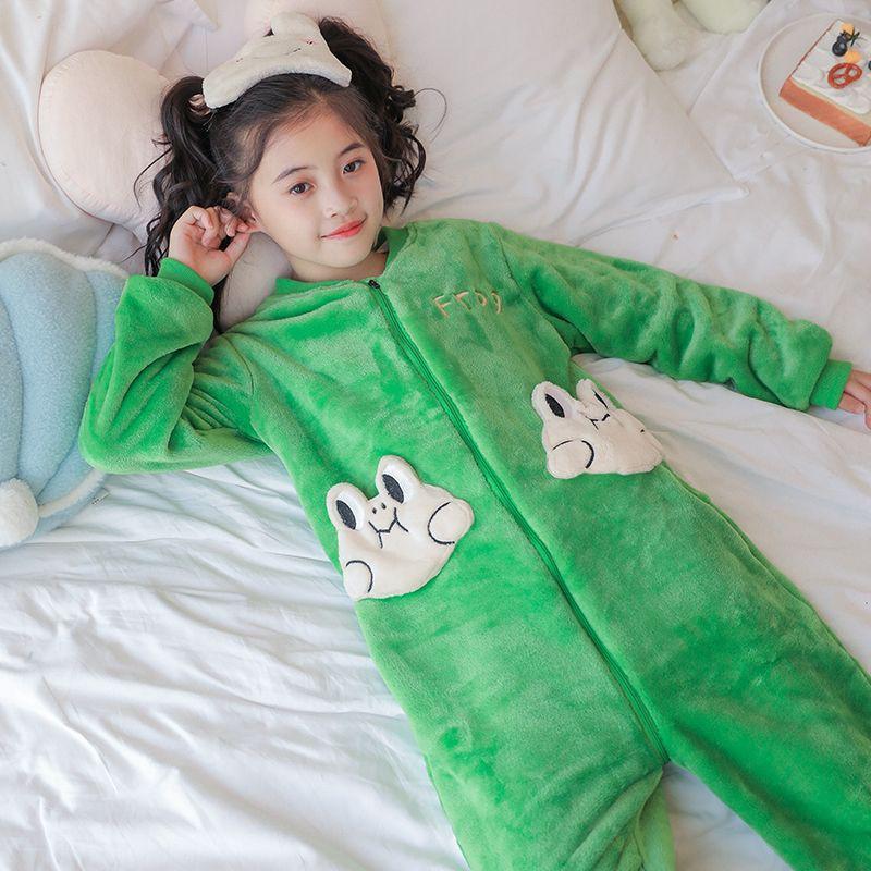 Thick Flannel Kids Pajamas One-Piece Sleepwear Boys Girls Winter Warm Home Suit Cartoon Print